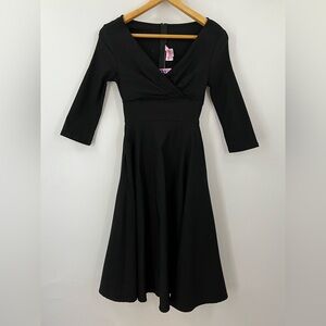 NWT Pinup Couture XS Erin Swing Dress black 0070 3/4 sleeves a-line